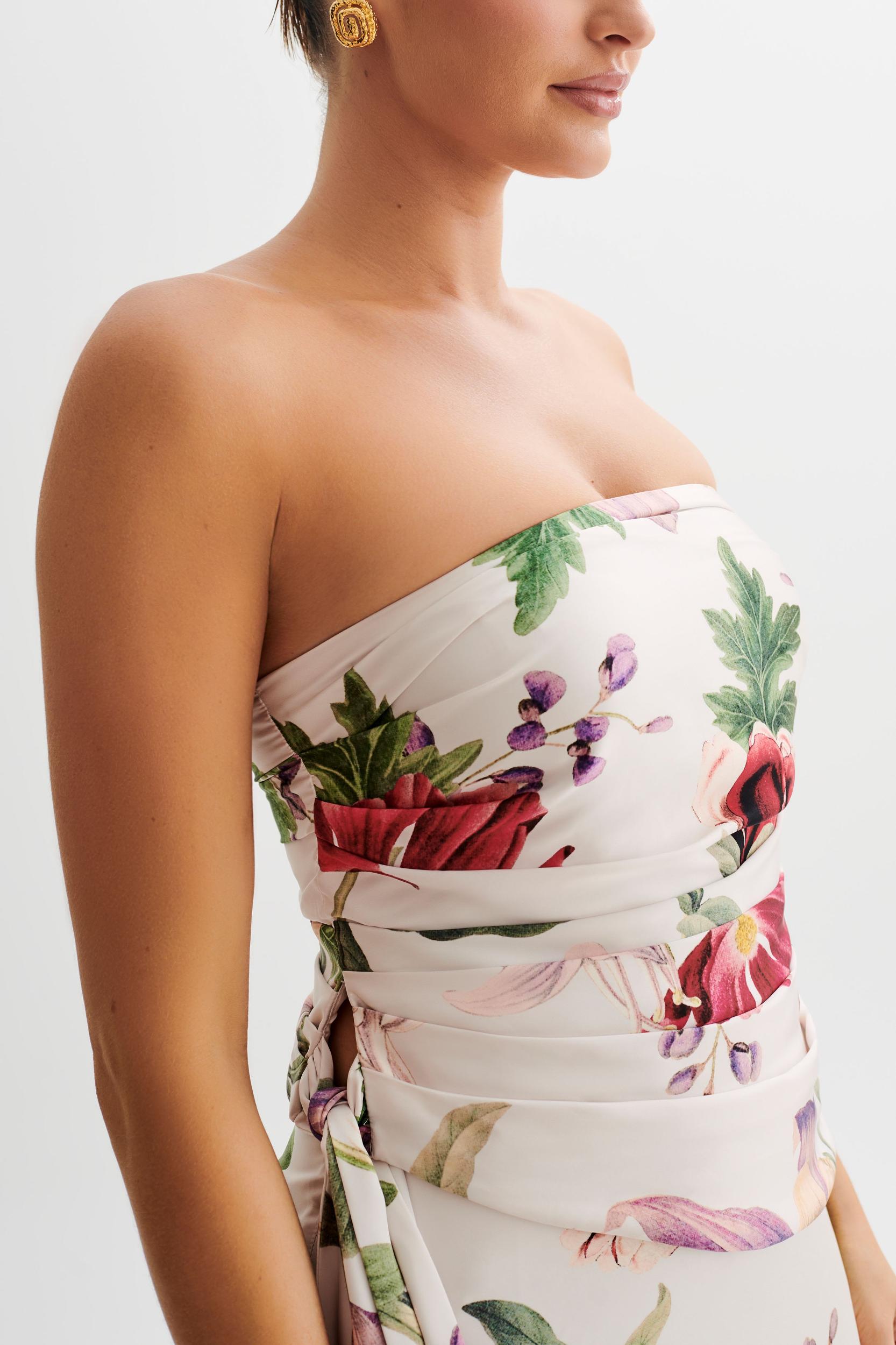 Allegra Satin Ruched Strapless Top - Bella Rosa Print Product Image