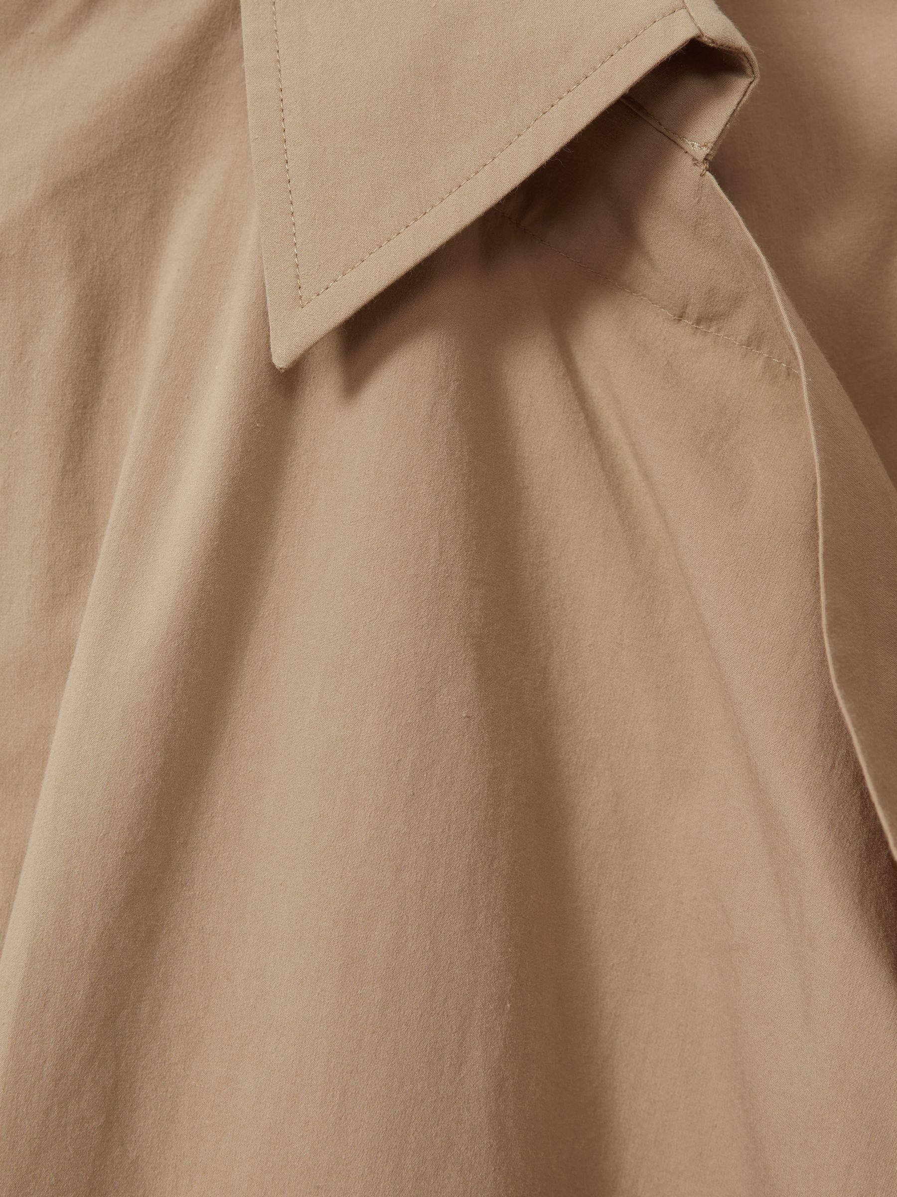 Cotton Blend Collared Cowl Neck Shirt in Stone Product Image