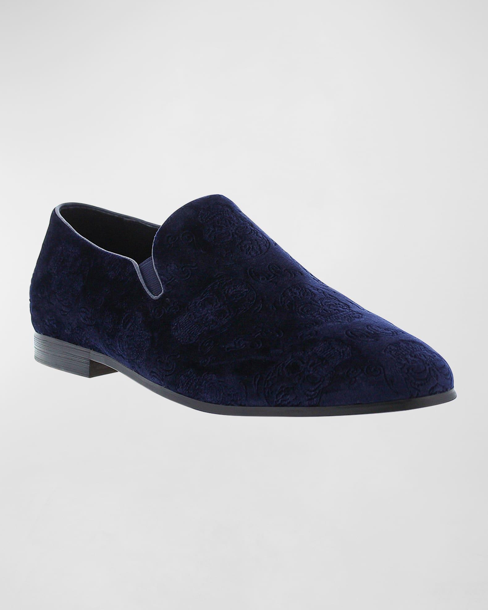 Men's Renegade Skull-Embossed Velvet Loafers Product Image