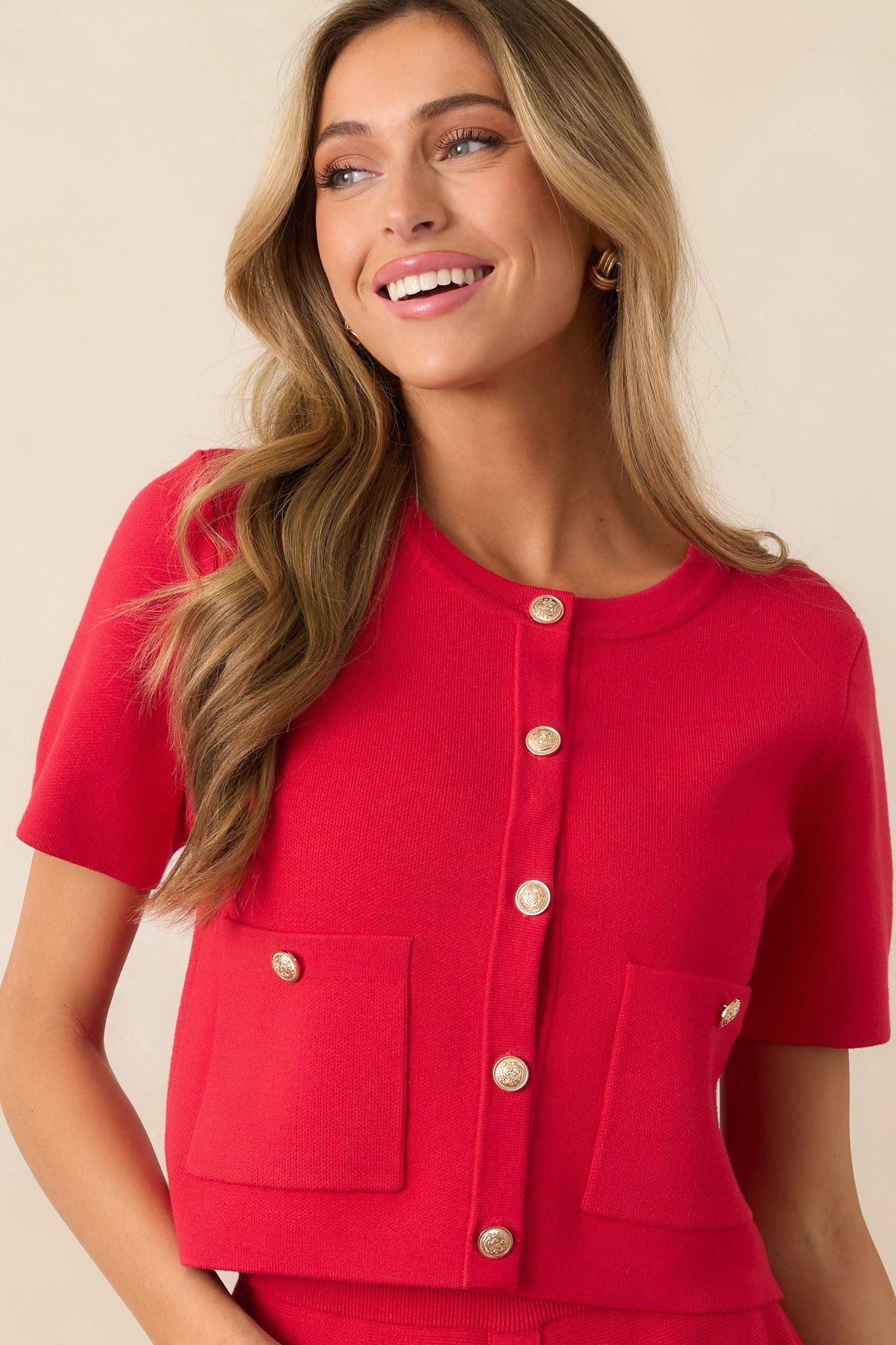 The Picture Of Perfection Red Short Sleeve Cardigan Product Image