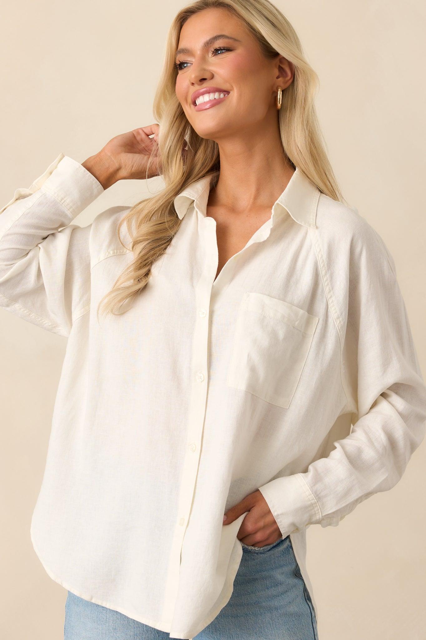 Z Supply White Perfect Linen Top Product Image