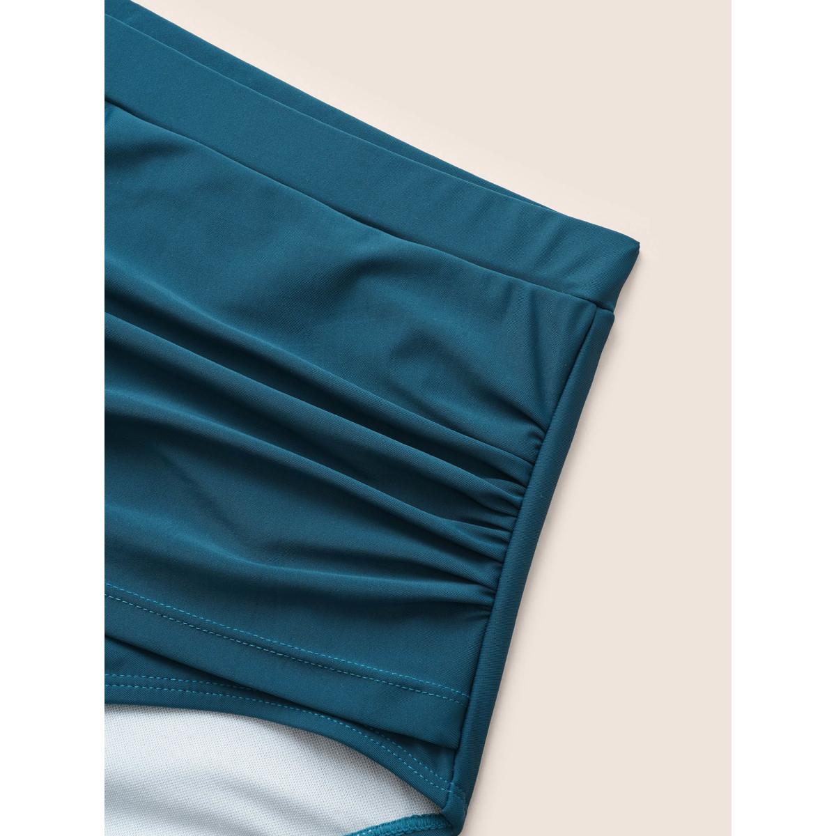 Plus Size Solid Ruched High Rise Swim Bottom Women's Swimwear Cyan Beach Non High stretch Skinny High Rise Curve Swim Bottoms BloomChic 10/M Product Image