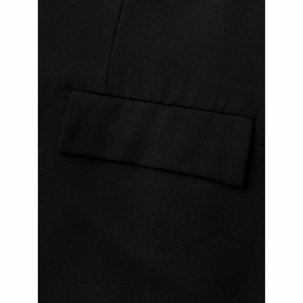 Plus Size Checkered Contrast Button Blazer Black Women Casual Contrast Sleeve Elbow-length sleeve Suit Collar 28/5X Open pocket with flap Leisure Blazers BloomChic Product Image