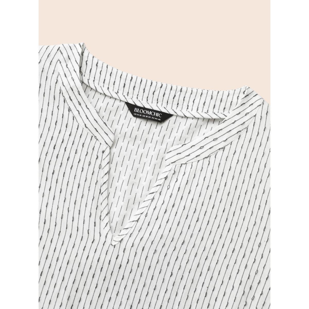 Plus Size WhiteSmoke Notched Textured Lantern Sleeve Blouse Women Elegant Long Sleeve V-neck Everyday Blouses BloomChic 22-24/3X Product Image