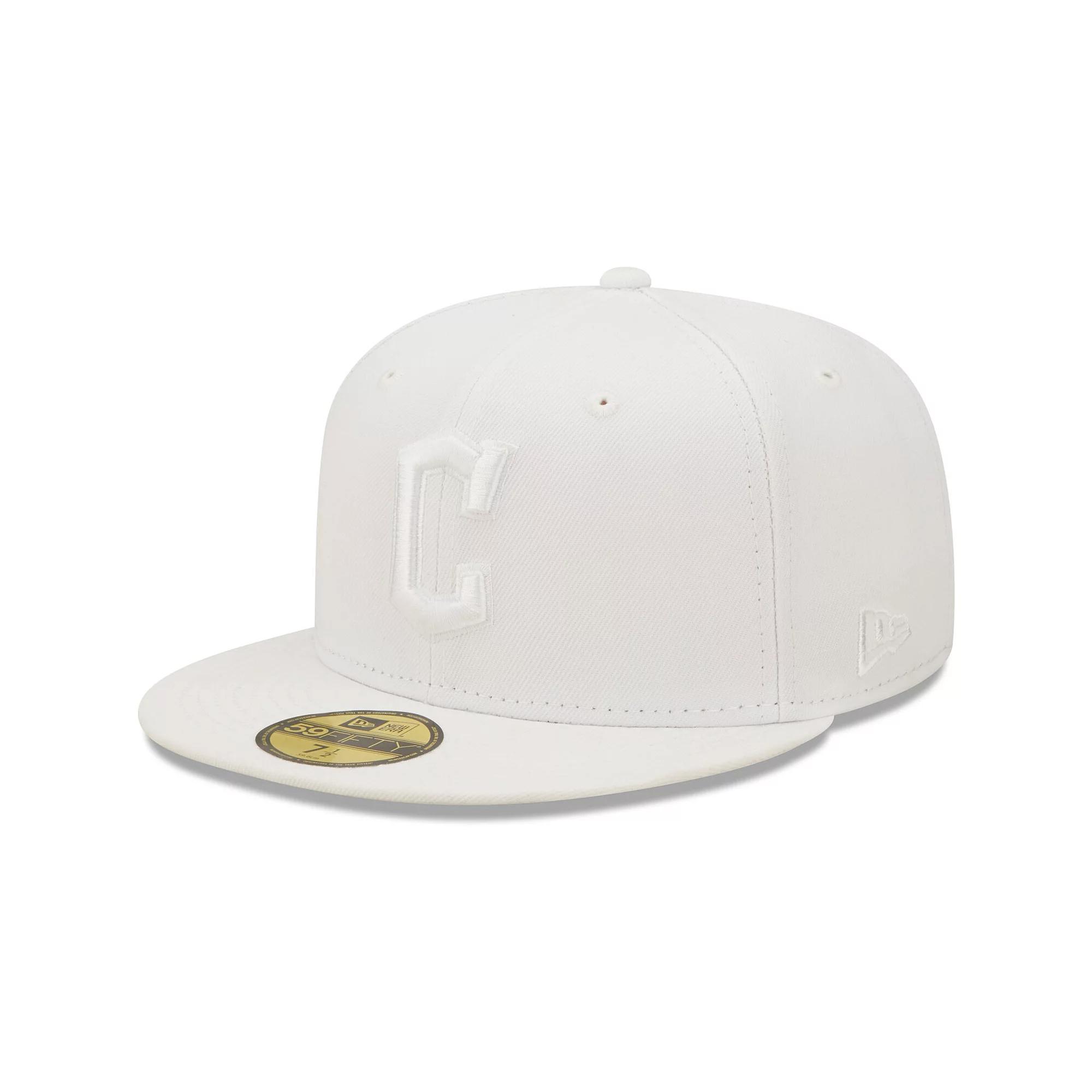 Men's New Era Cleveland Guardians White on White 59FIFTY Fitted Hat, Size: 7 1/8, Grd White Product Image