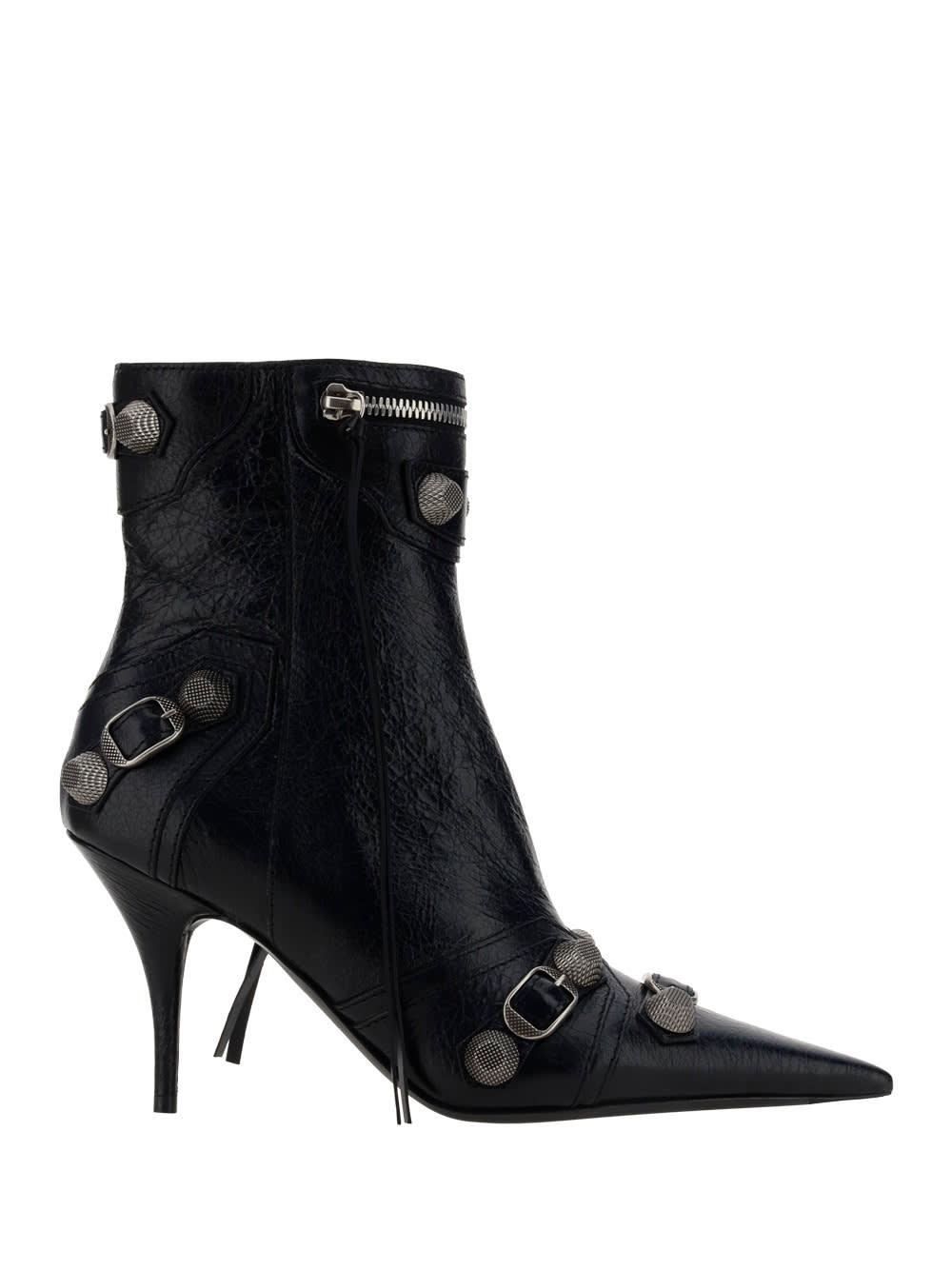 BALENCIAGA Womens Cagole Lambskin Buckle Zip Ankle Booties In Black Product Image