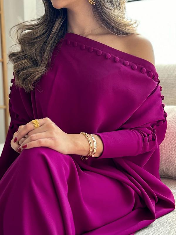 H-Line Loose Buttoned Solid Color Maxi Dresses Product Image
