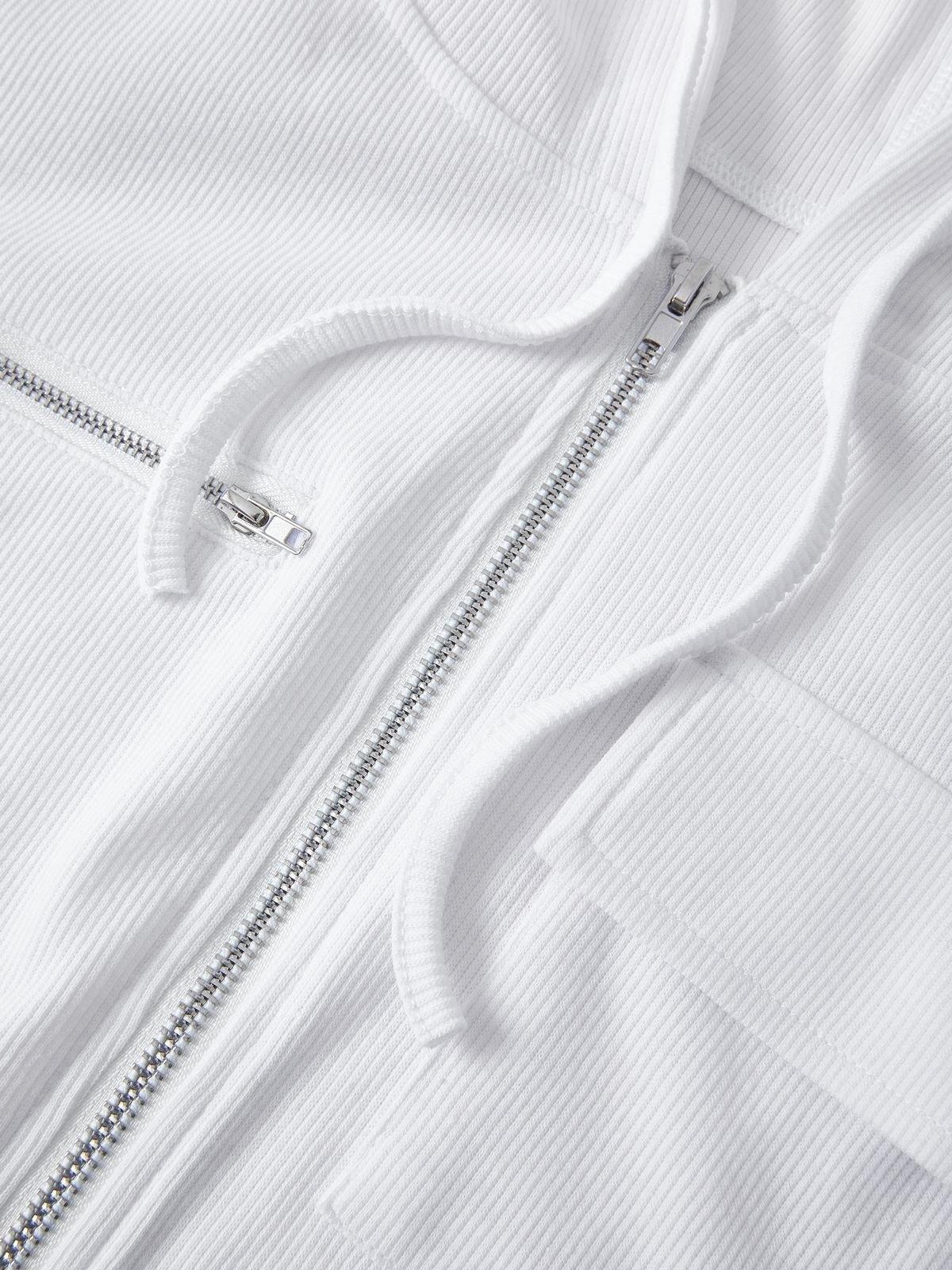 White Zip Up Hooded Cropped Knit Top Product Image