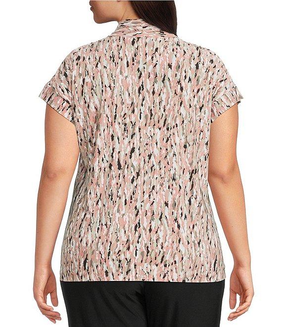 Kasper Plus Size Printed V-Neck Cap Sleeve Top Product Image
