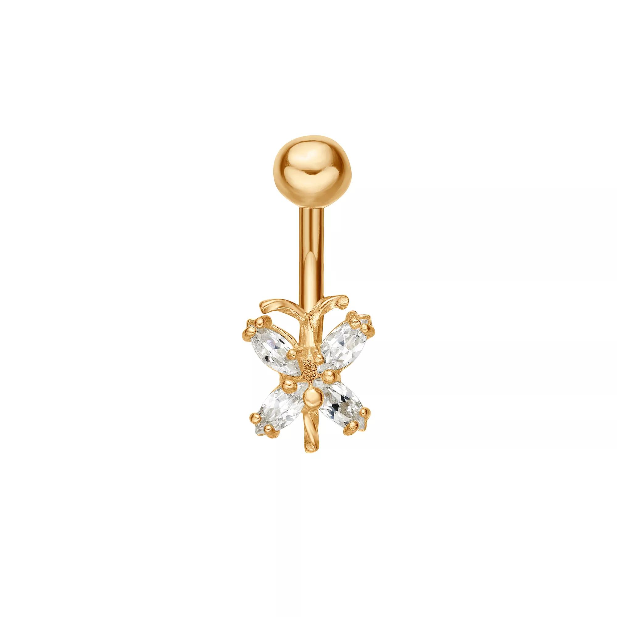 Lila Moon 10k Gold Cubic Zirconia Butterfly Belly Ring, Women's Product Image