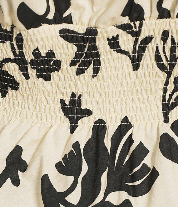 Skies Are Blue Printed Cotton Poplin Crew Neck Short Sleeve Criss Cross Front Top Product Image