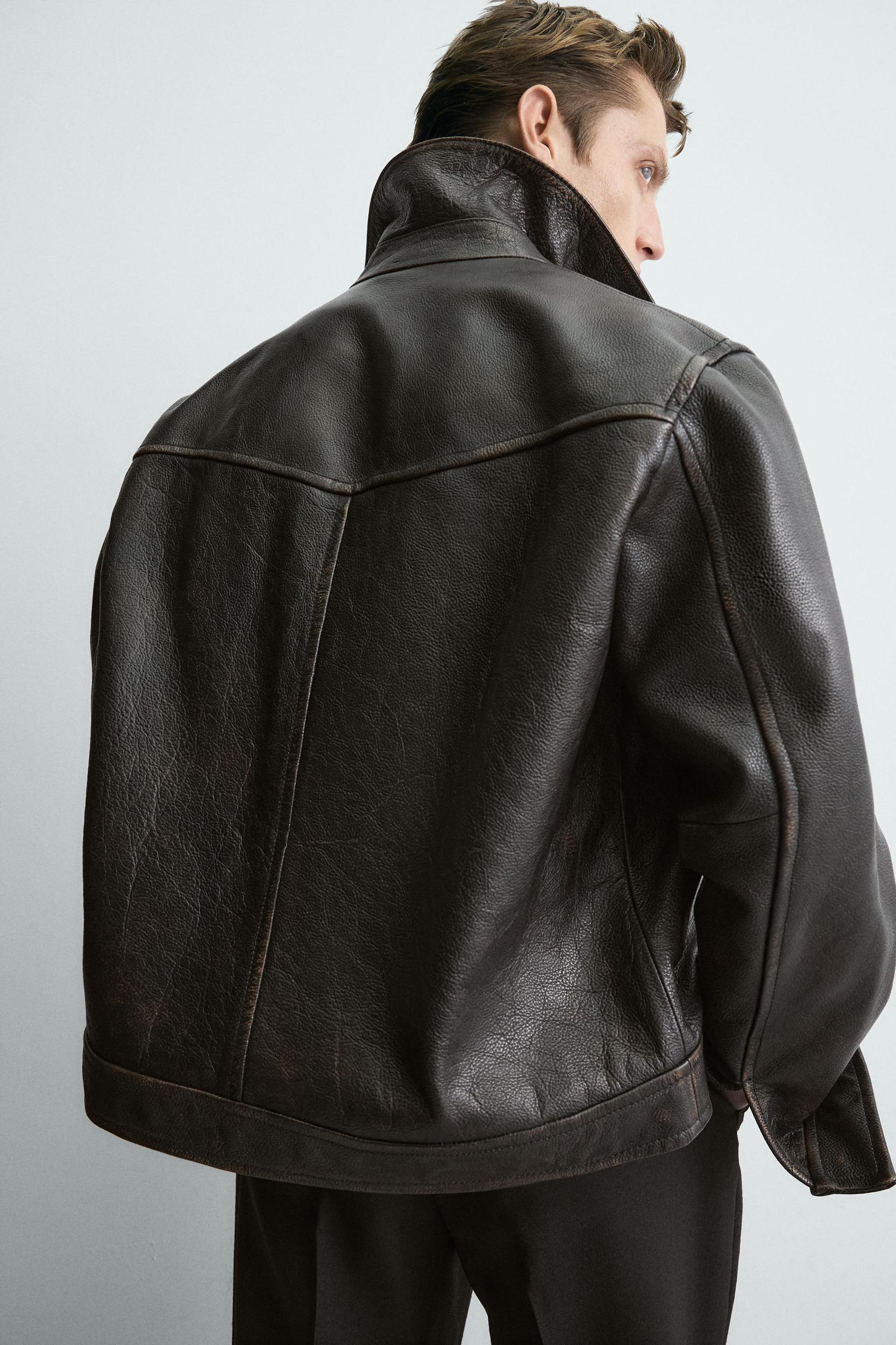 VINTAGE EFFECT WASHED LEATHER JACKET LIMITED EDITION Product Image