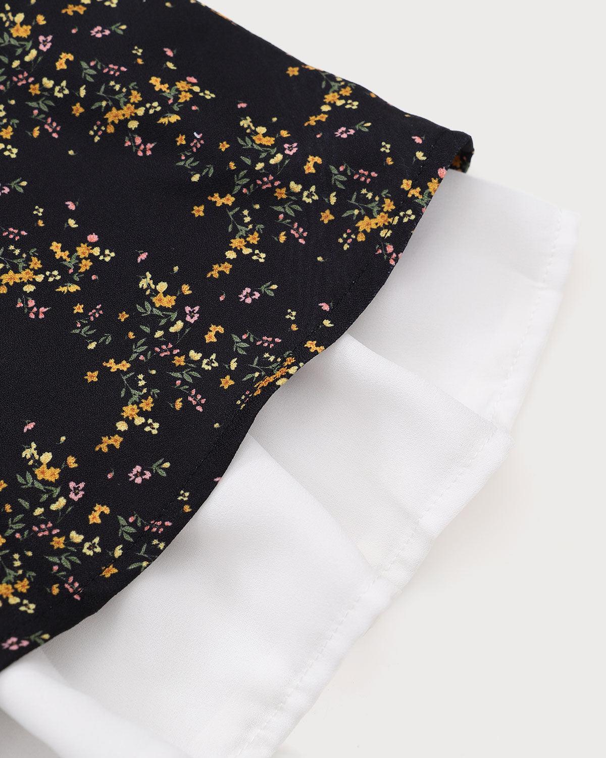 Black Contrasting Puffed Sleeve Mini Dress Product Image