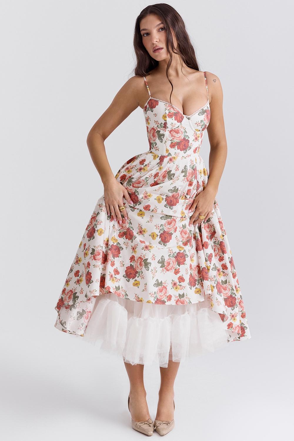 Elizabeth  italian tomato strapless midi sundress Product Image