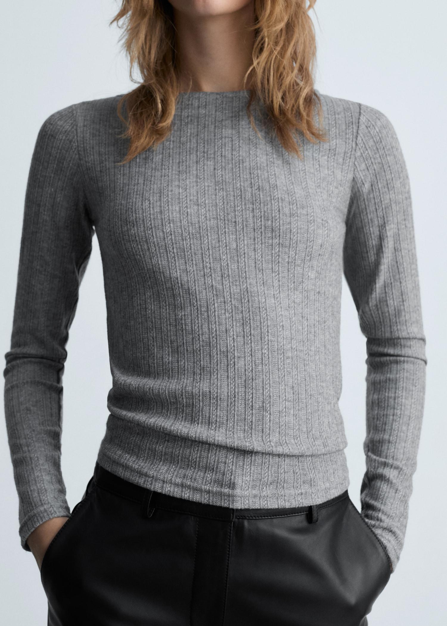 Long-sleeved pointelle t-shirt - Women | MANGO USA Product Image