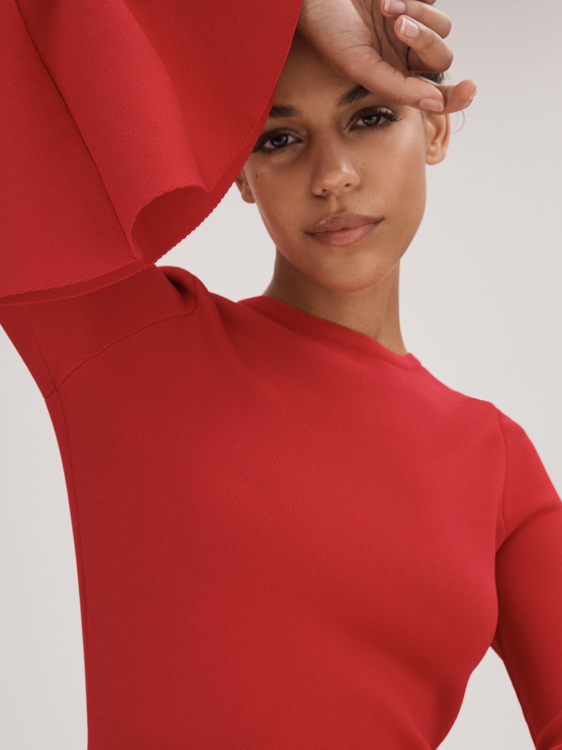 Florere Fitted Fluted Cuff Midi Dress in Red Product Image