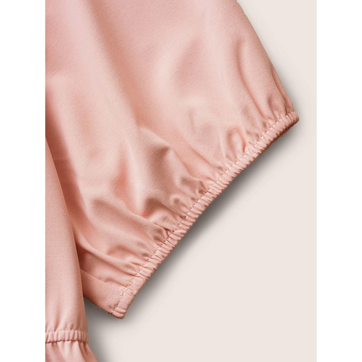 Plus Size Dirtypink Solid Frill Trim Lantern Sleeve Belted Blouse Women Elegant Short sleeve Notched collar Everyday Blouses BloomChic 12/L Product Image