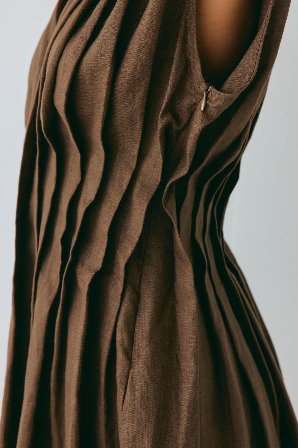 Blanca Linen Mini Dress Chocolate Product Image