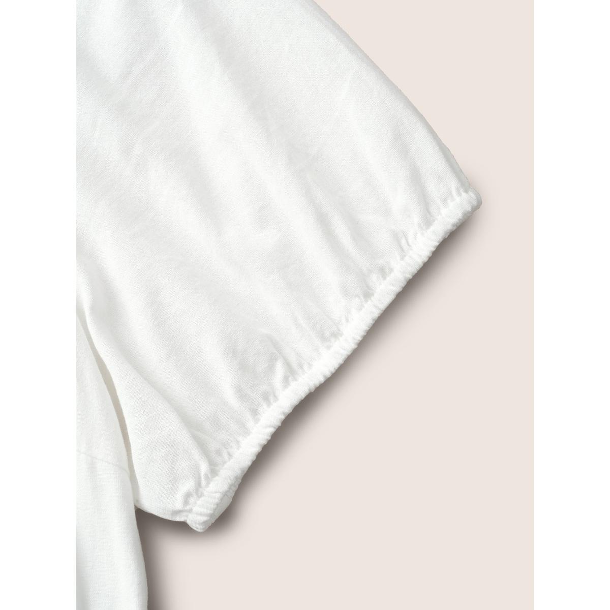 Plus Size Cotton Lace collar Lantern Sleeve Midi Dress Originalwhite Women Elegant Embroidered Lace collar Short sleeve Curvy BloomChic 14-16/1X Product Image