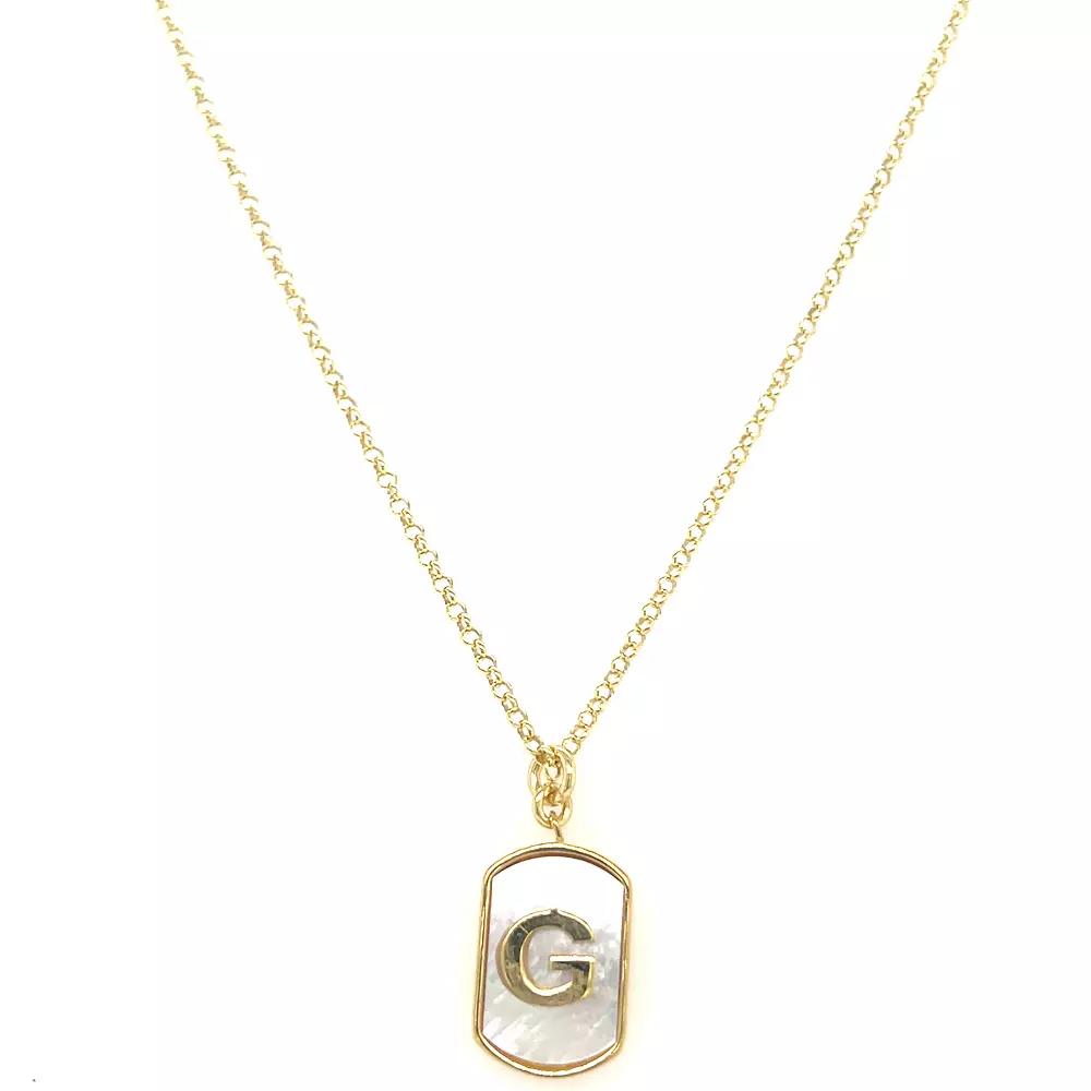 Meshmerise 18k Gold Over Silver Mother-Of-Pearl Initial Dog Tag Necklace, Women's, Size: 16-18" ADJ, Gold Tone G Product Image