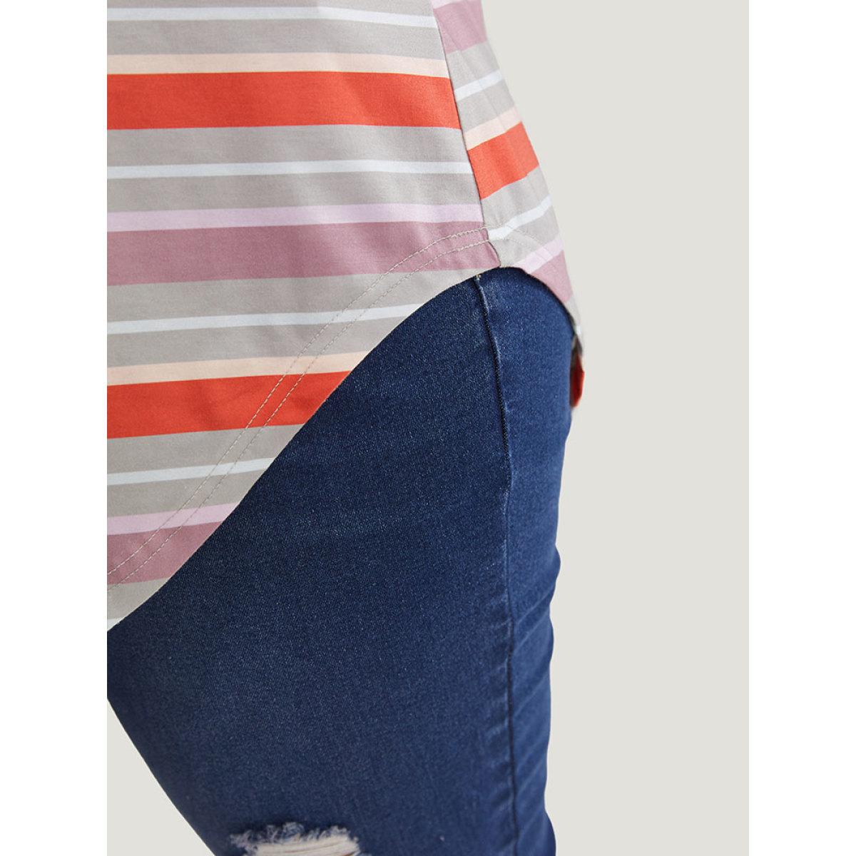 Plus Size Striped Contrast V Neck Arc Hem Tank Top Women Multicolor Casual Contrast V-neck Dailywear Tank Tops Camis BloomChic 28/5X Product Image