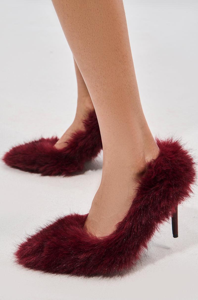 AZALEA WANG KURT BURGUNDY FUR EMBELLISHED PUMP Product Image