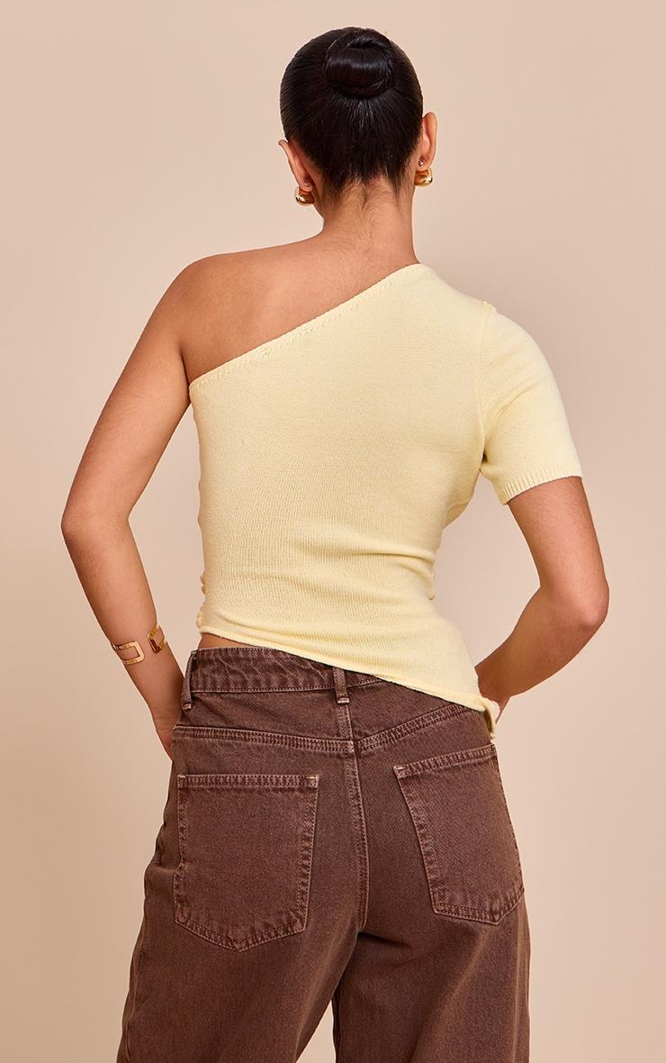 Yellow One Shoulder Asymmetric Trim Detail Knit Top Product Image
