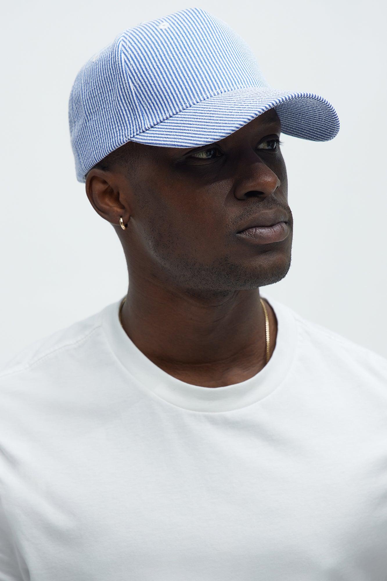 Pinstriped Snapback Hat - White/Blue Product Image