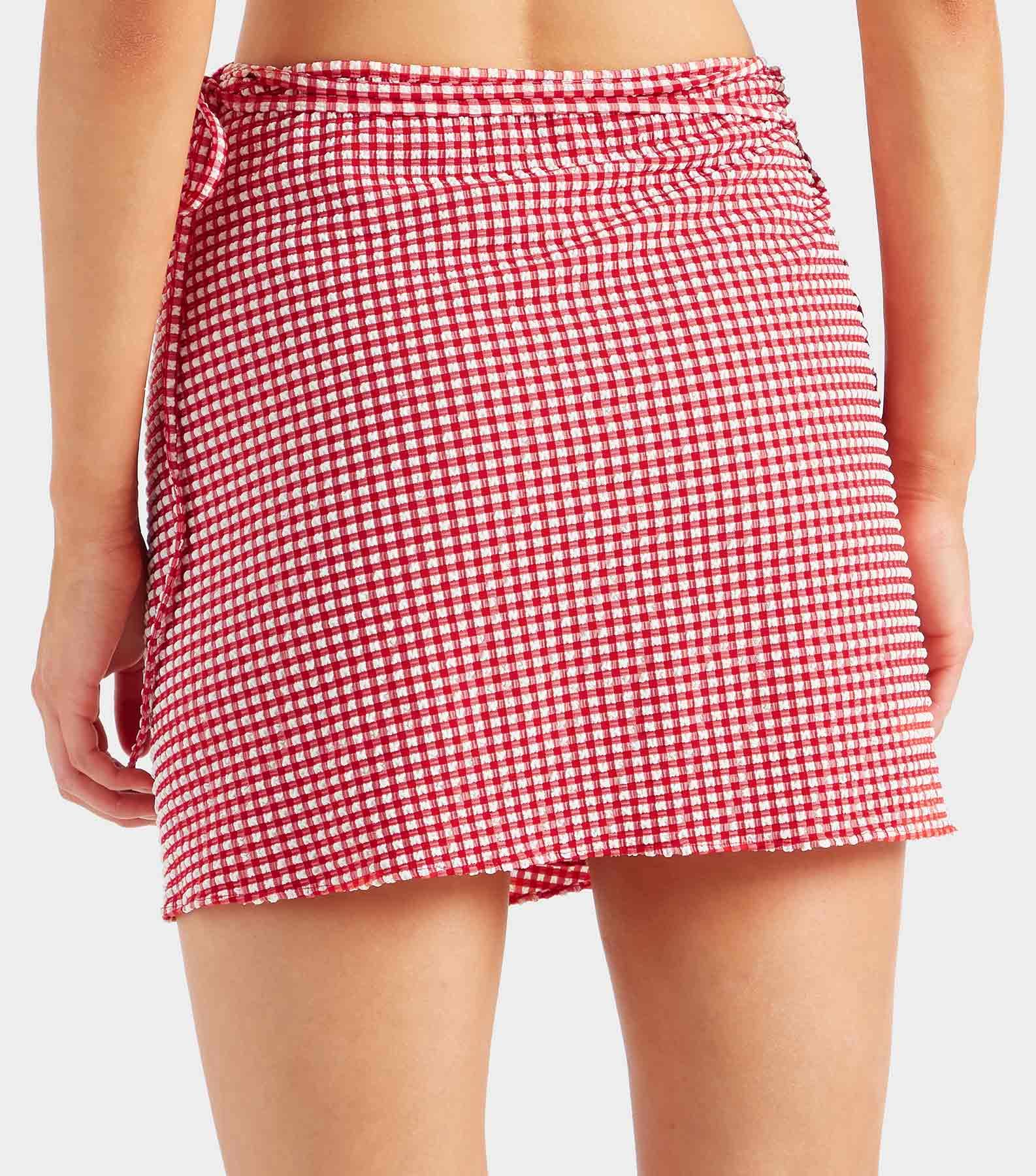 Gingham Seersucker Short Sarong - Red Gingham Product Image