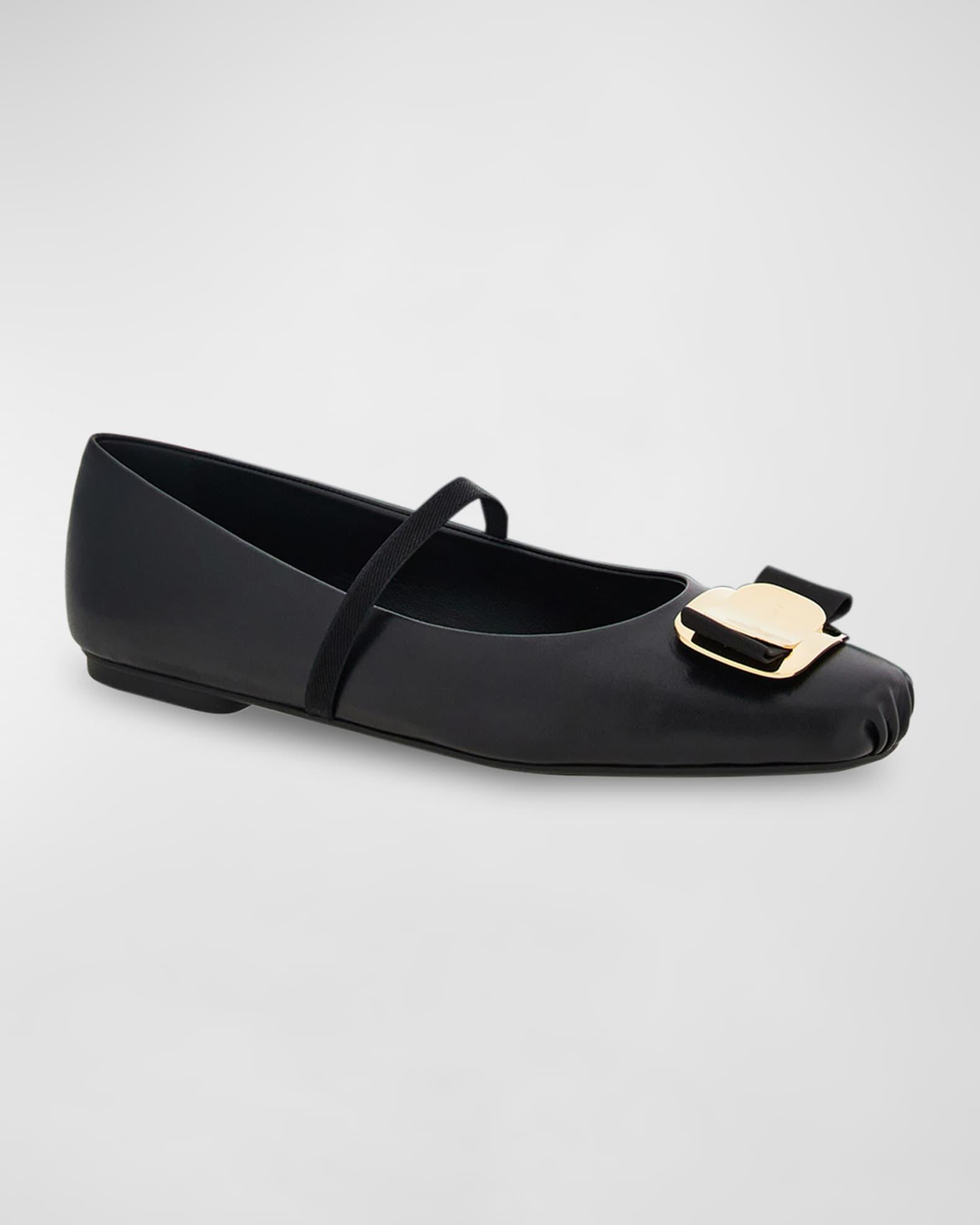 Zina Leather Bow Mary Jane Ballerina Flats Product Image