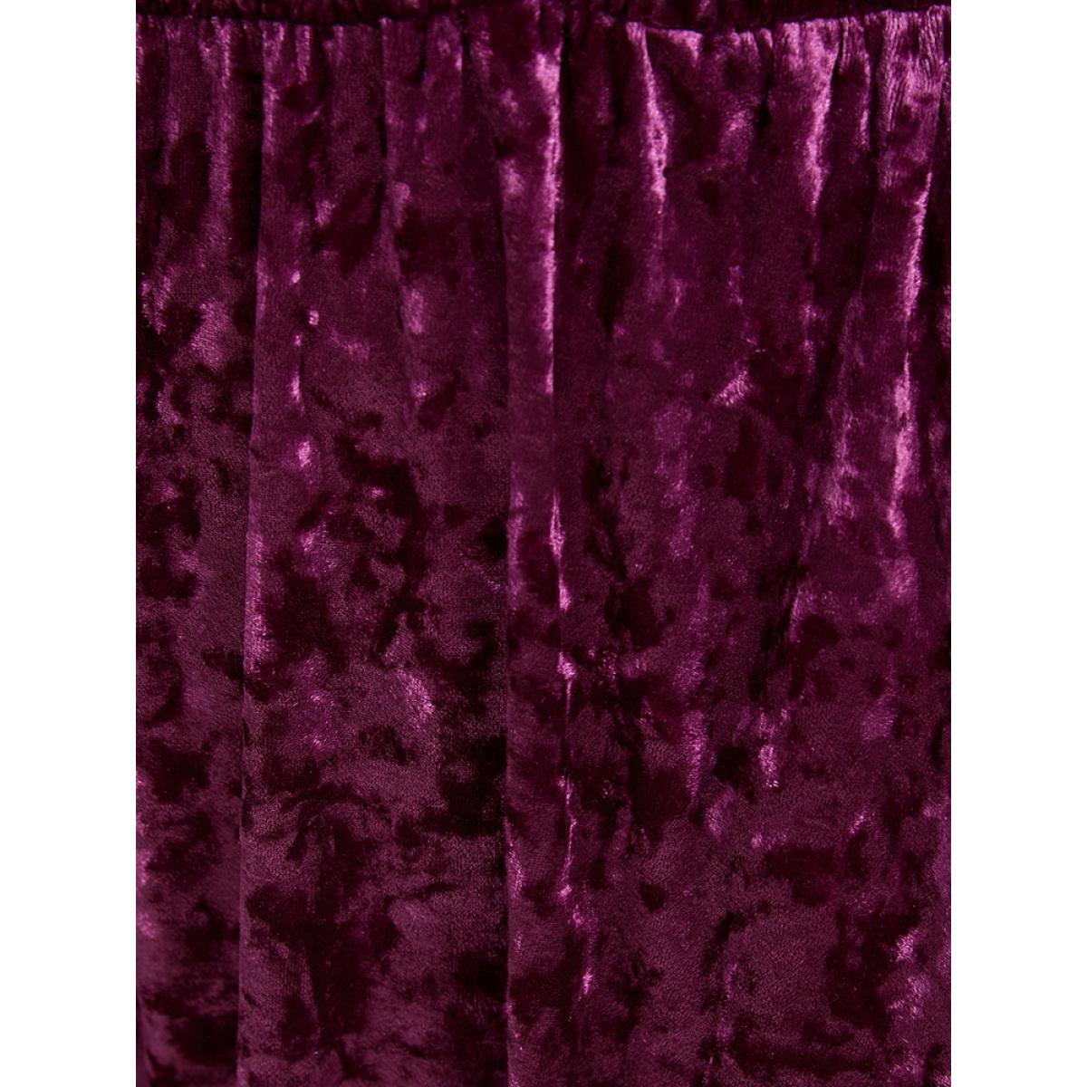 Plus Size Solid Cold Shoulder Pocket Bell Sleeve Velvet Dress RedViolet Women Party Elastic Waist Cold Shoulder Long Sleeve Curvy Midi Dress BloomChic 10/M Product Image