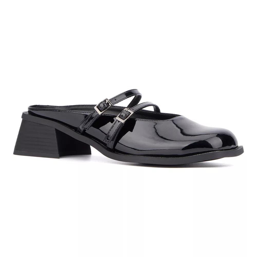 Olivia Miller Aquarius Women's Block Heeled Glossy Mule Sandals,  Product Image