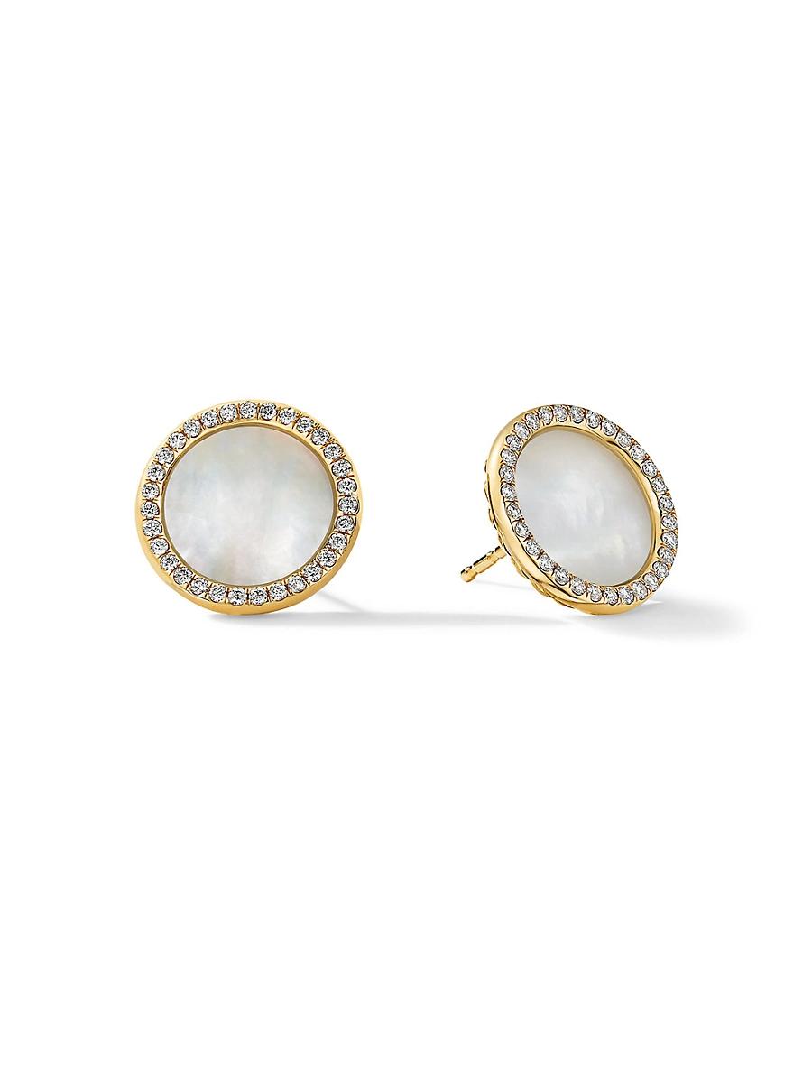 David Yurman 18K Yellow Dy Elements Button Earrings with Mother of Pearl & Diamonds Product Image
