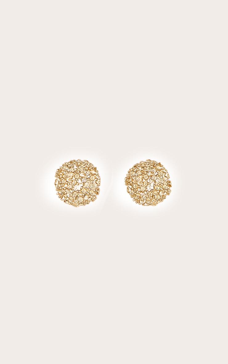 Gold Textured Circular Stud Earrings Product Image