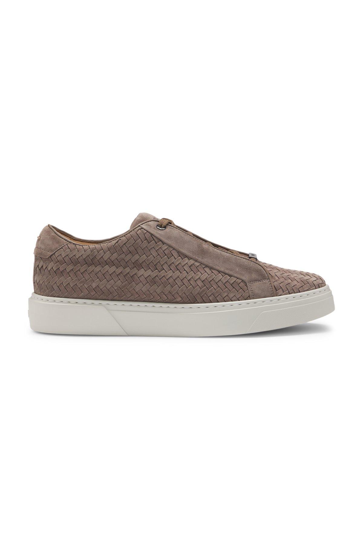 BOSS - BOSS SELECTED BY SHOHEI OHTANI Gary woven-suede trainers with hidden laces - Khaki Product Image