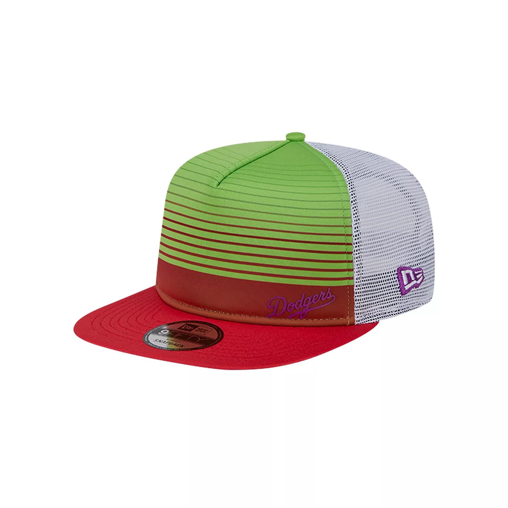 Men's New Era Red Los Angeles Dodgers Neon Horizon A-Frame Trucker 9FIFTY Snapback Hat Product Image