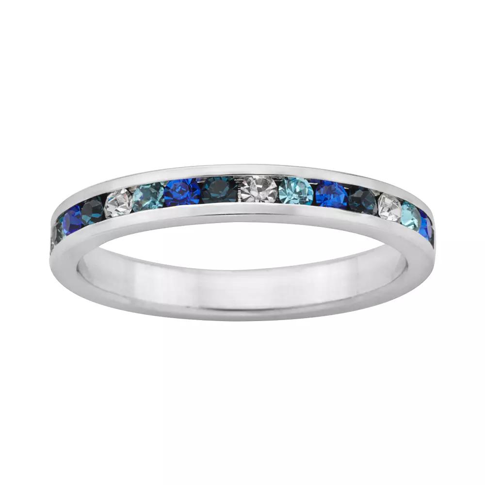 Sterling Silver Blue and White Crystal Eternity Ring, Women's,  Product Image