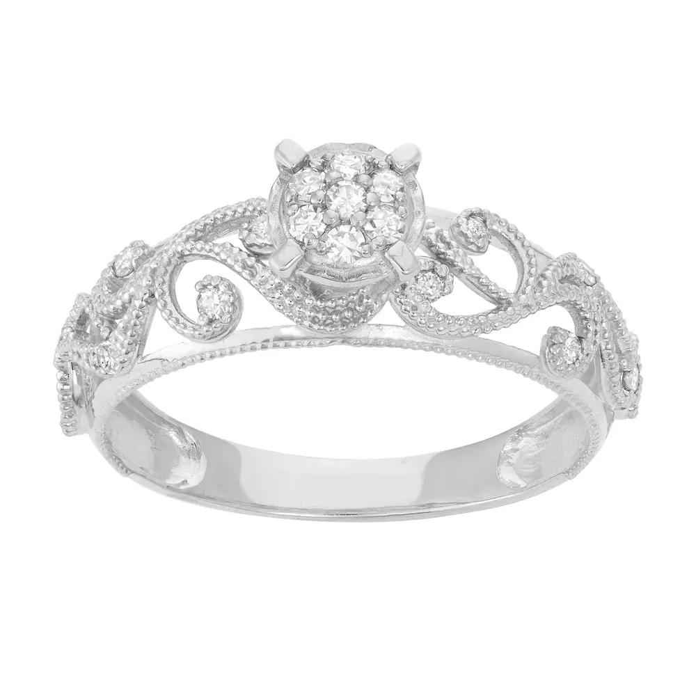 Tiara 10k Gold 1/4 Carat T.W. Diamond Filigree Engagement Ring, Women's,  Product Image