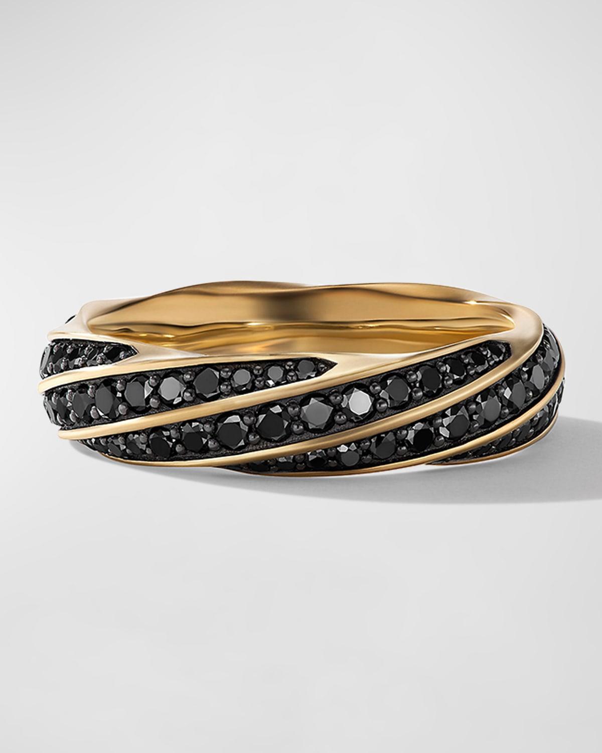 David Yurman Mens 18K Yellow Gold Cable Edge Black Diamond Pave Ring Product Image