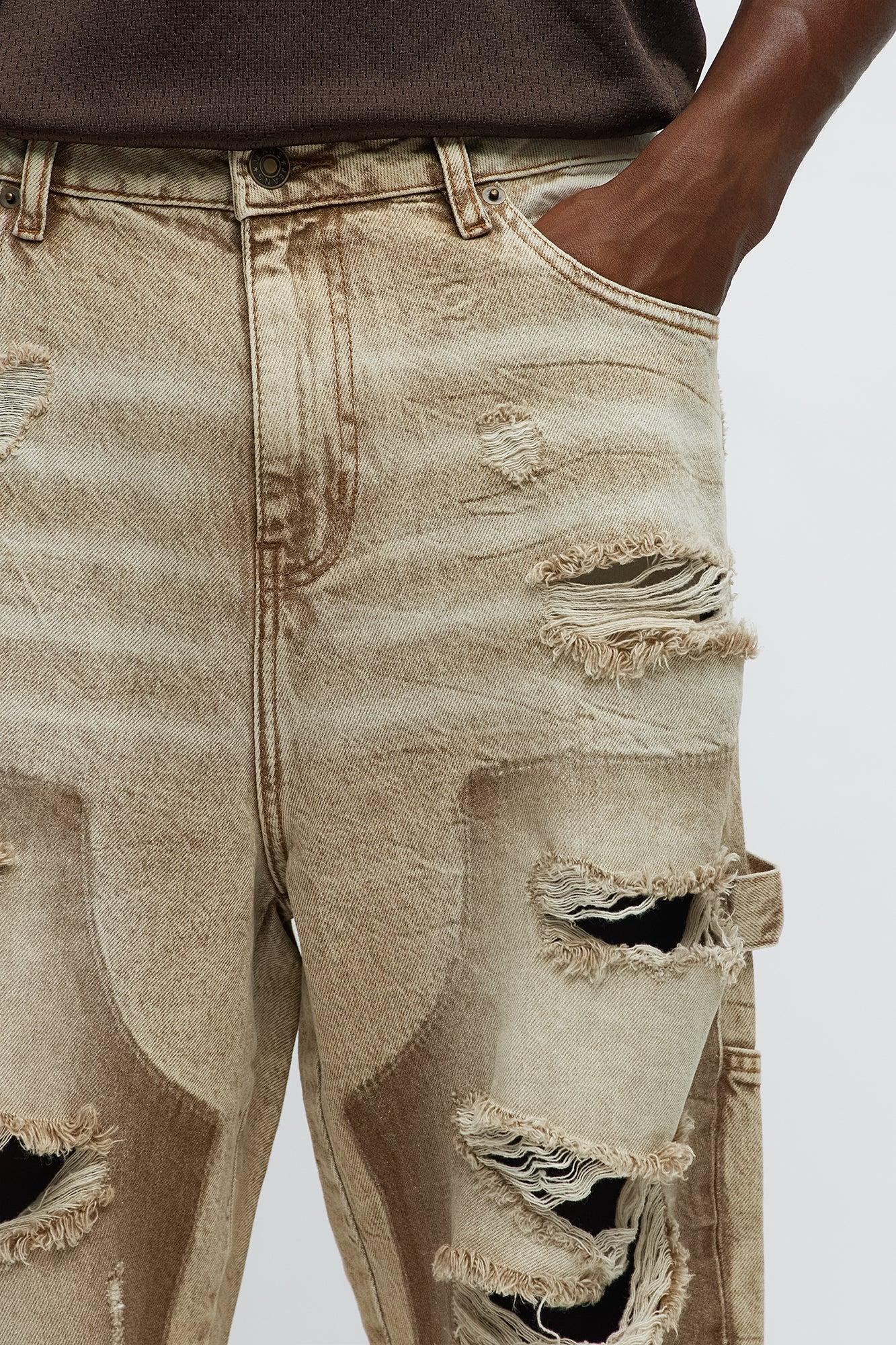 Fall Black Distressed Carpenter Baggy Jeans - Brown Product Image
