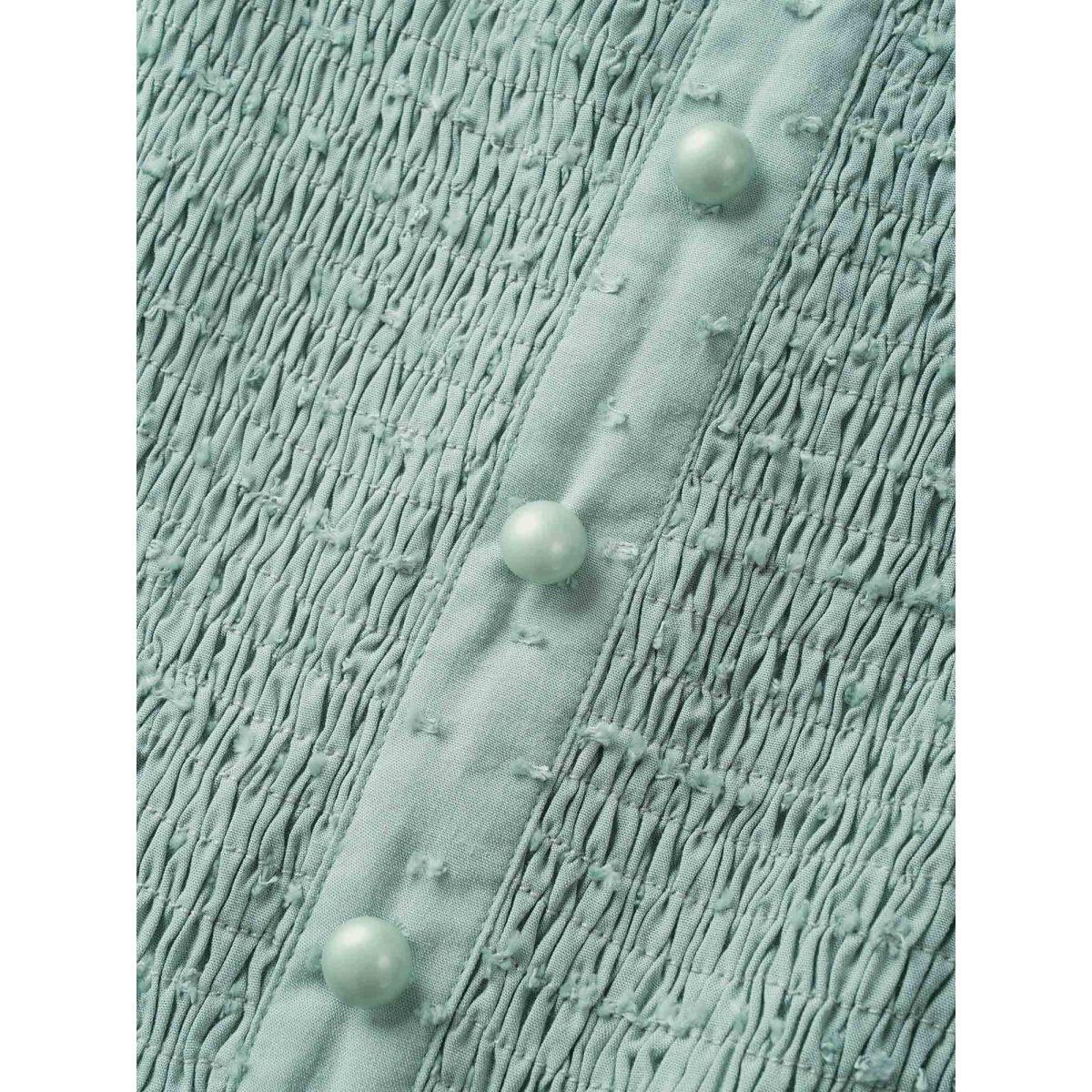 Plus Size Supersoft Essentials Solid Puff Sleeve Shirred Dress Turquoise Women Elegant Texture Square Neck Short sleeve Curvy BloomChic 12/L Product Image