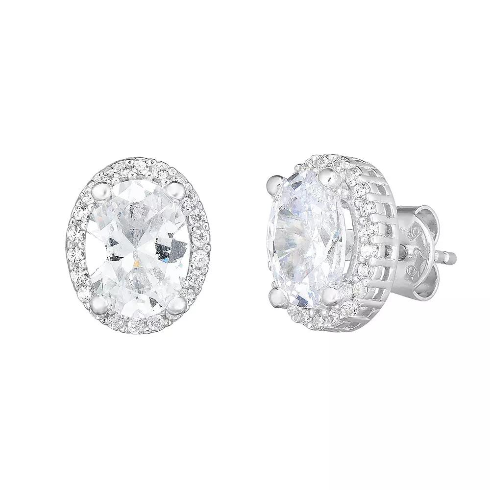 Sunkissed Sterling Cubic Zirconia Oval Halo Stud Earrings, Women's, Silver Tone Product Image