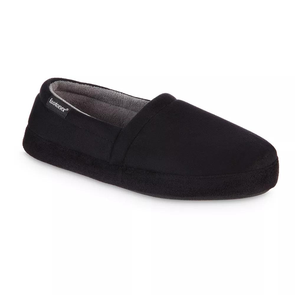Isotoner Men's Microsuede Round Essentials Closed Back Slippers - Black Product Image