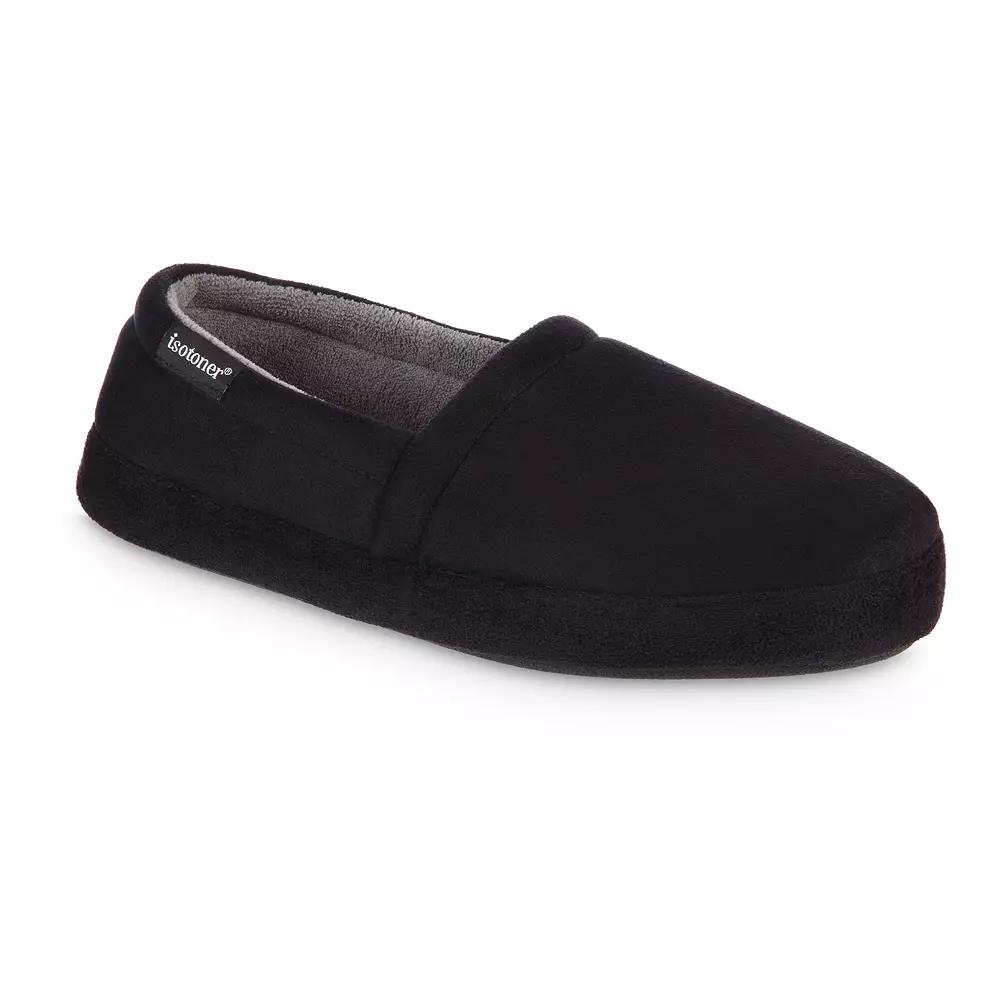 Isotoner Men's Microsuede Round Essentials Closed Back Slippers - Black Product Image