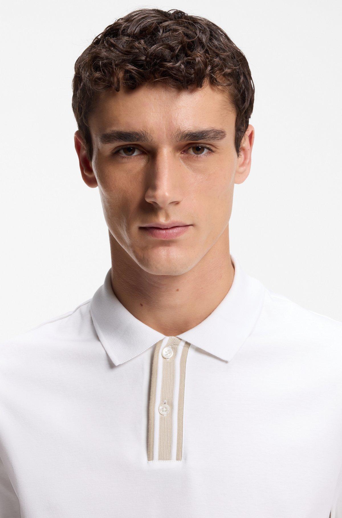 Striped-trim polo shirt in mercerised cotton Product Image