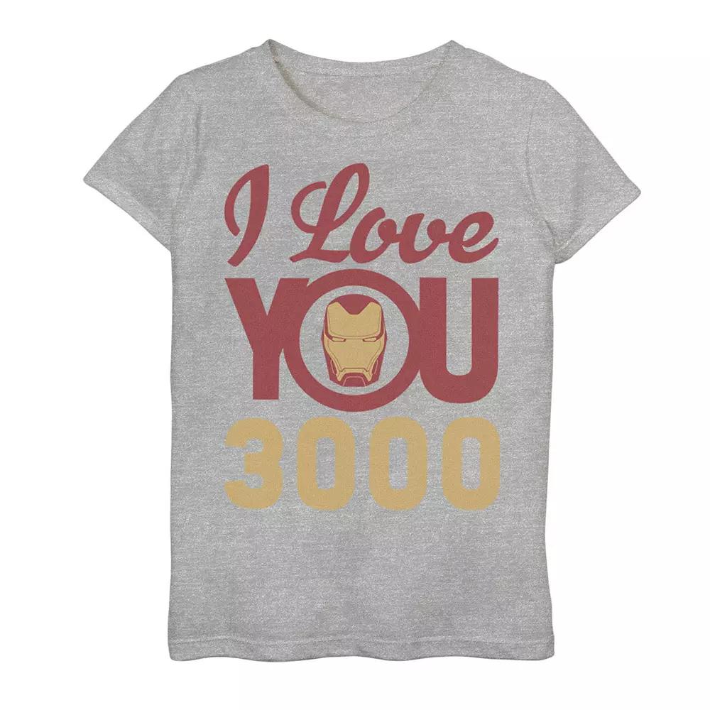 Girls 7-16 Marvel Avengers Endgame Iron Man "I Love You 3000" Helmet Logo Tee, Girl's, Size: Medium, Athletic Grey Product Image