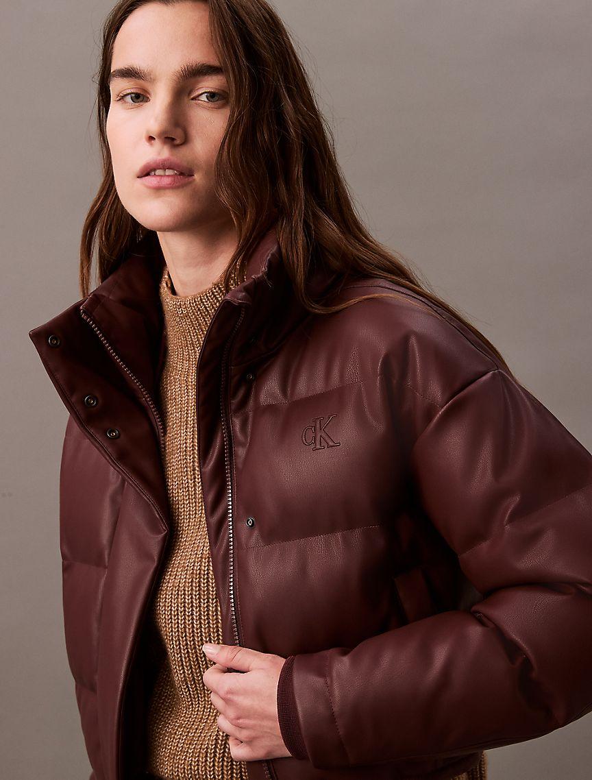 Classic Faux Leather Puffer Jacket Product Image