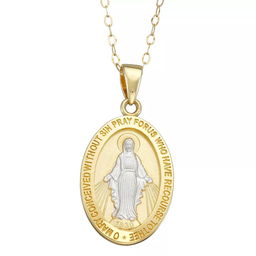 14k Gold Two-Tone Oval Miraculous Medal Pendant Necklace, Womens Product Image