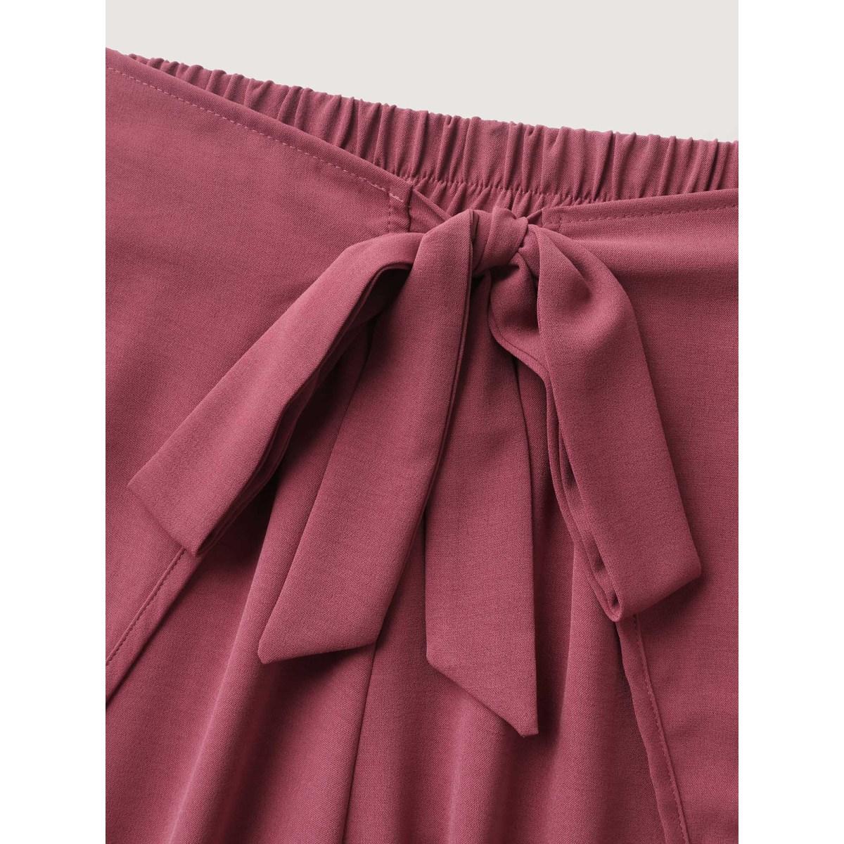 Plus Size Belted Front Overlap Wide-Leg Pants Women Beanpastepowder Timeless Loose Mid Rise Elegant Pants BloomChic 30/6X Product Image