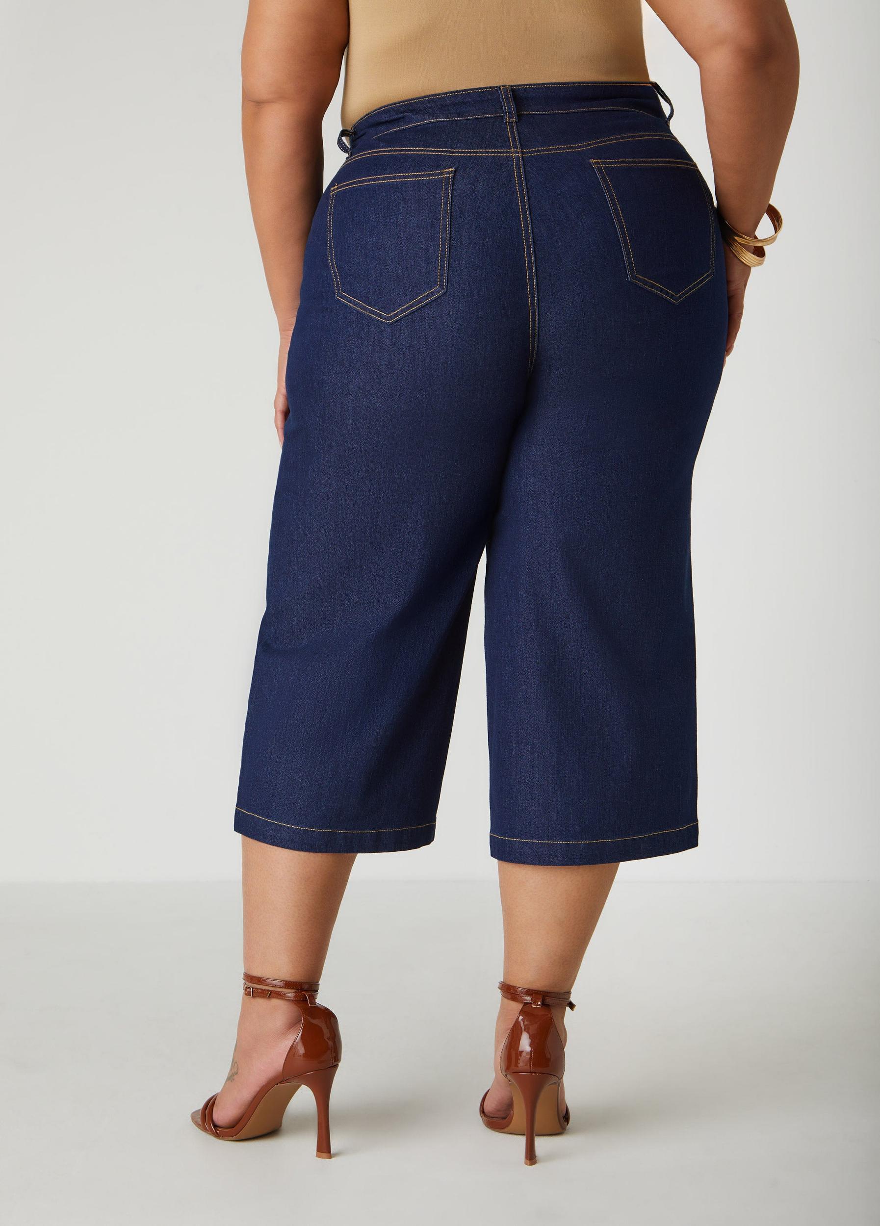 Embroidered Denim Capris Product Image